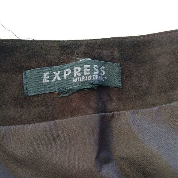 Express Vintage 90s Leather Fringe Skirt Size S Brown Boho Western Pencil - Picture 6 of 7